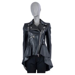 ALEXANDER MCQUEEN black leather 2023 PEPLUM BIKER Jacket 40 S