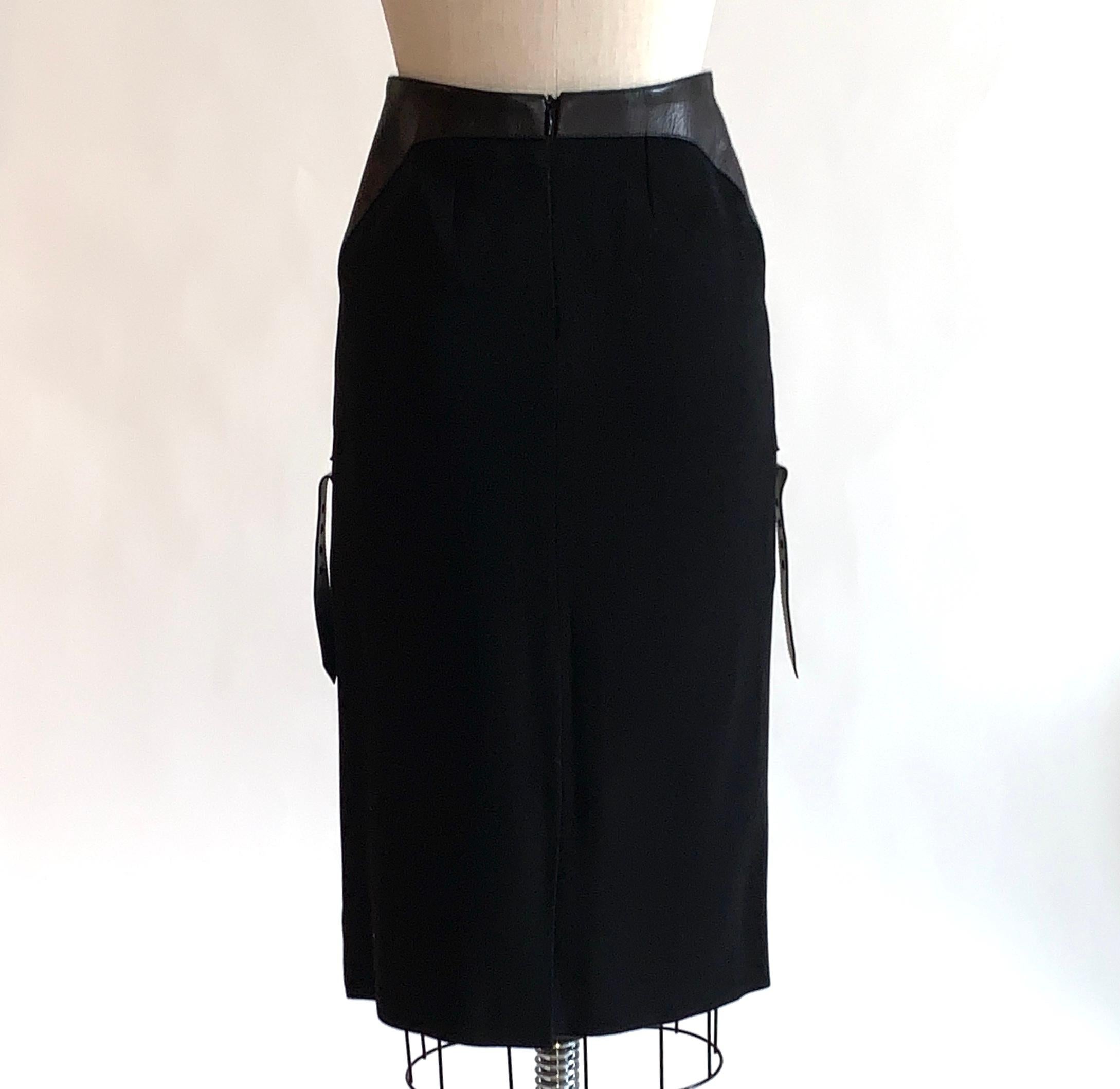 Alexander Mcqueen Black Leather Accent Pencil Skirt  2