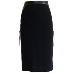 Alexander Mcqueen Black Leather Accent Pencil Skirt