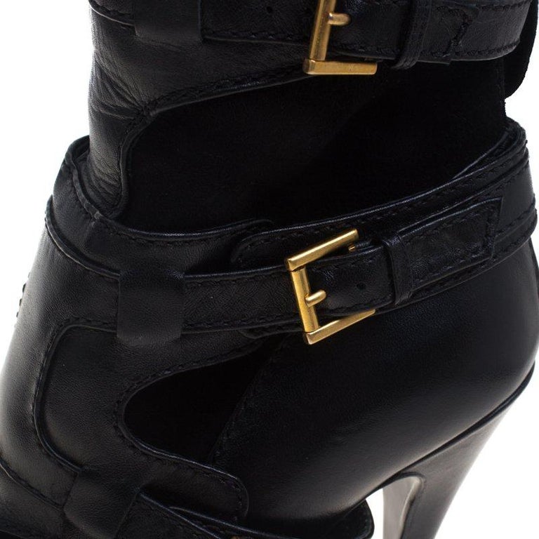 Alexander Mcqueen Black Leather and Suede Buckle Detail Ankle Boots Size 38 2