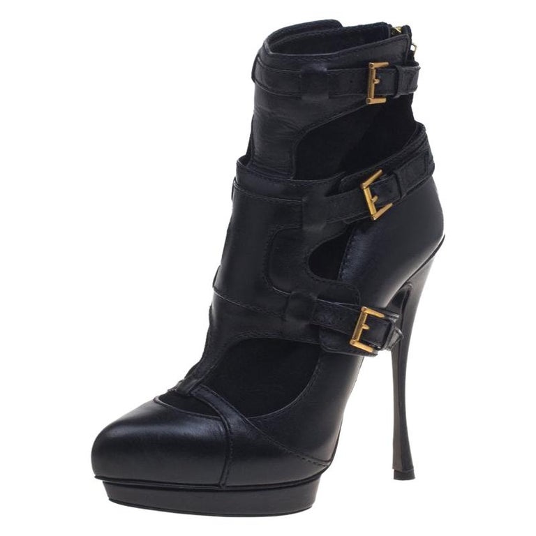 Alexander Mcqueen Black Leather and Suede Buckle Detail Ankle Boots ...