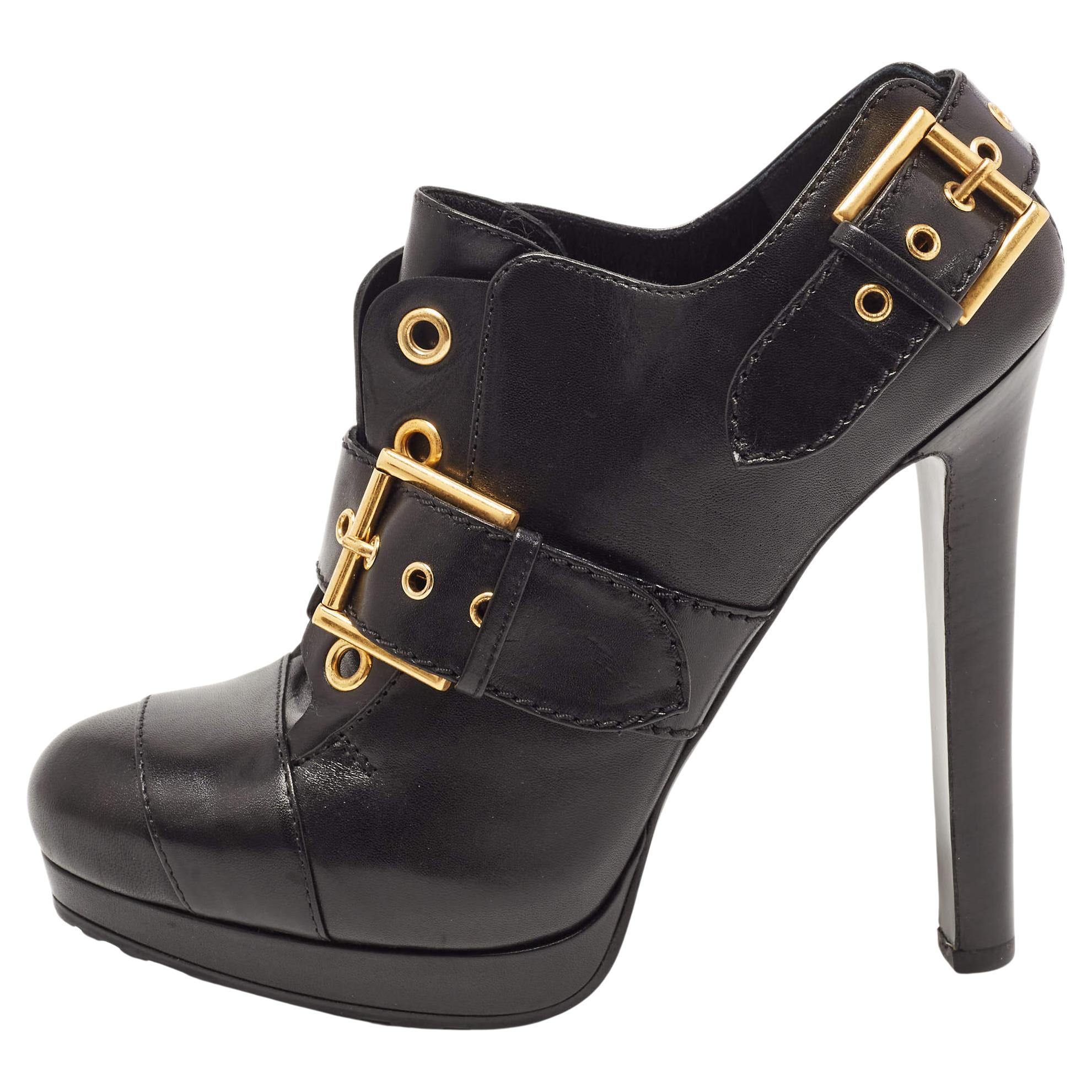 Alexander McQueen Black Leather Ankle Boots 