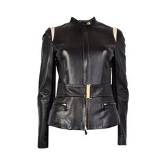 ALEXANDER MCQUEEN black LEATHER BELTED BIKER Jacket 40