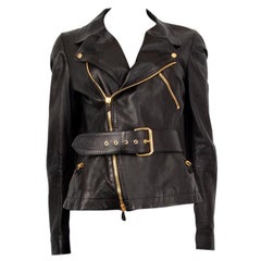 Alexander McQueen black LEATHER BELTED BIKER Jacket 44 at 1stDibs