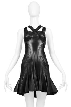 Alexander Mcqueen Black Leather Bondage Dress with Exposed Back 2004