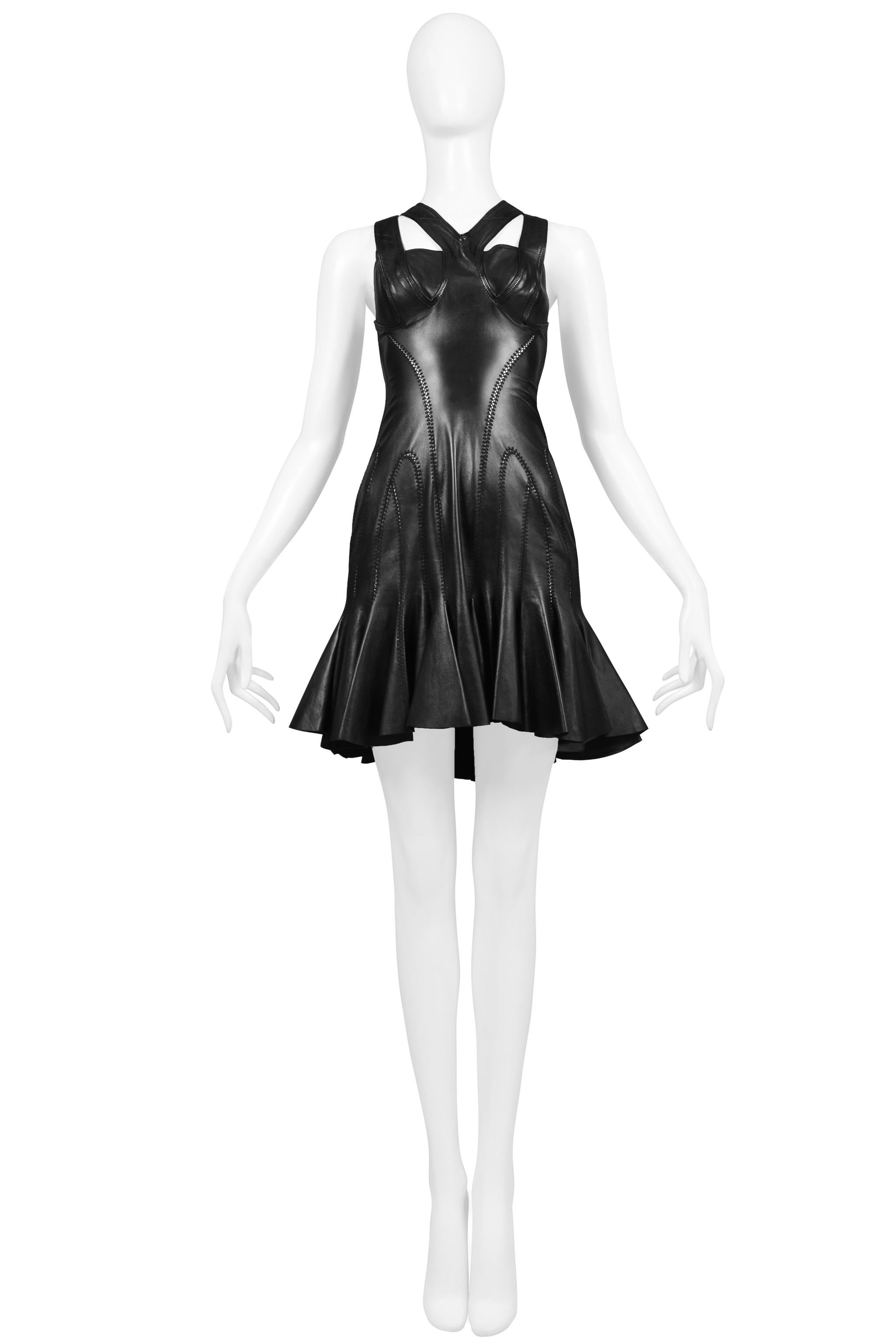 Alexander Mcqueen Black Leather Bondage Dress with Exposed Back 2004 In Excellent Condition For Sale In Los Angeles, CA