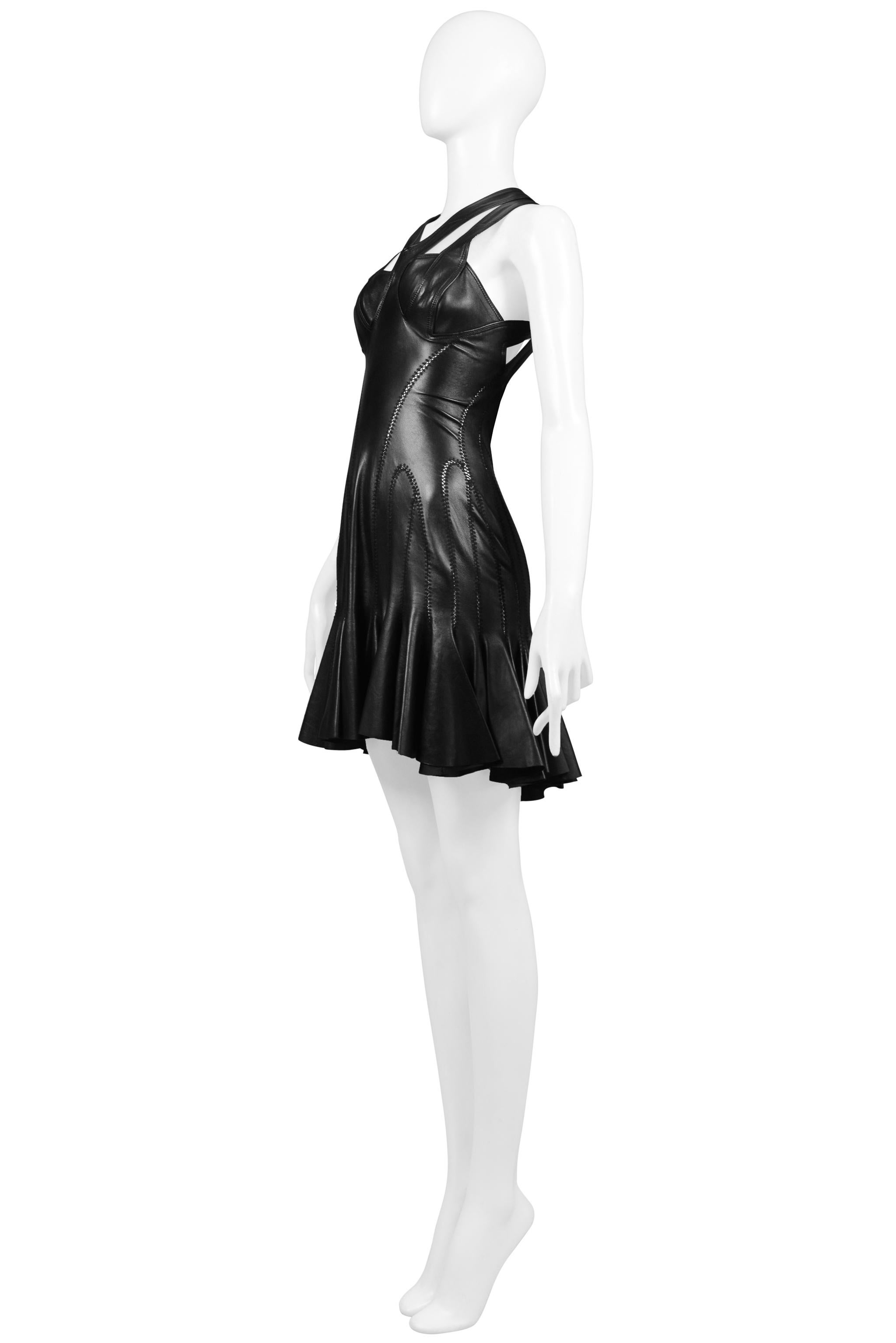 Women's Alexander Mcqueen Black Leather Bondage Dress with Exposed Back 2004 For Sale