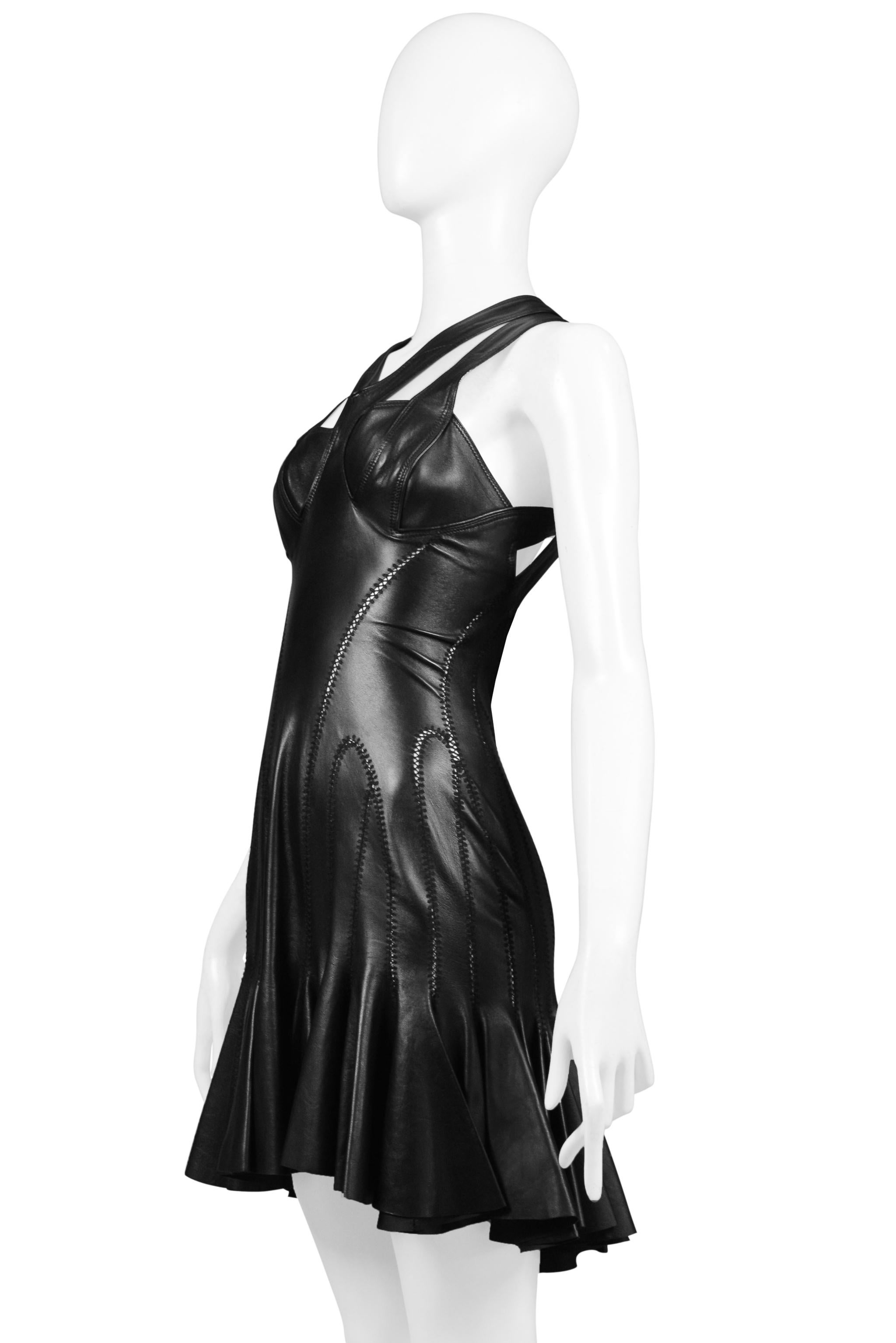 Alexander Mcqueen Black Leather Bondage Dress with Exposed Back 2004 For Sale 1
