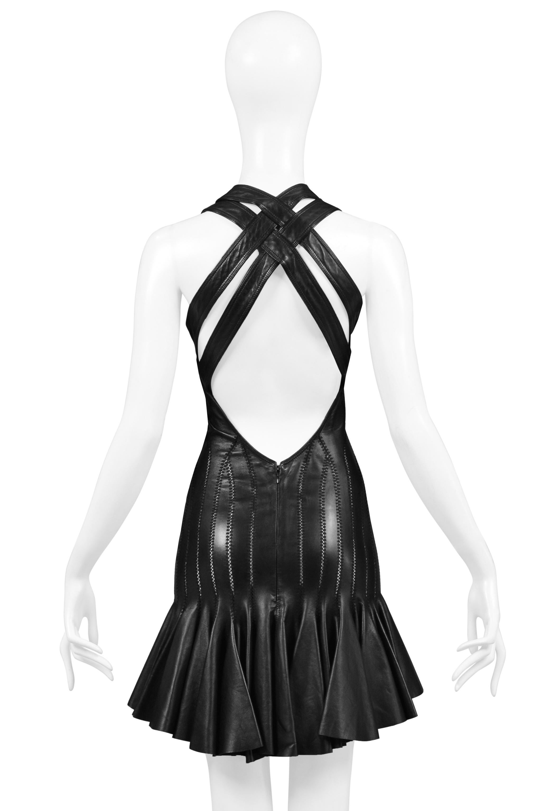 Alexander Mcqueen Black Leather Bondage Dress with Exposed Back 2004 For Sale 2