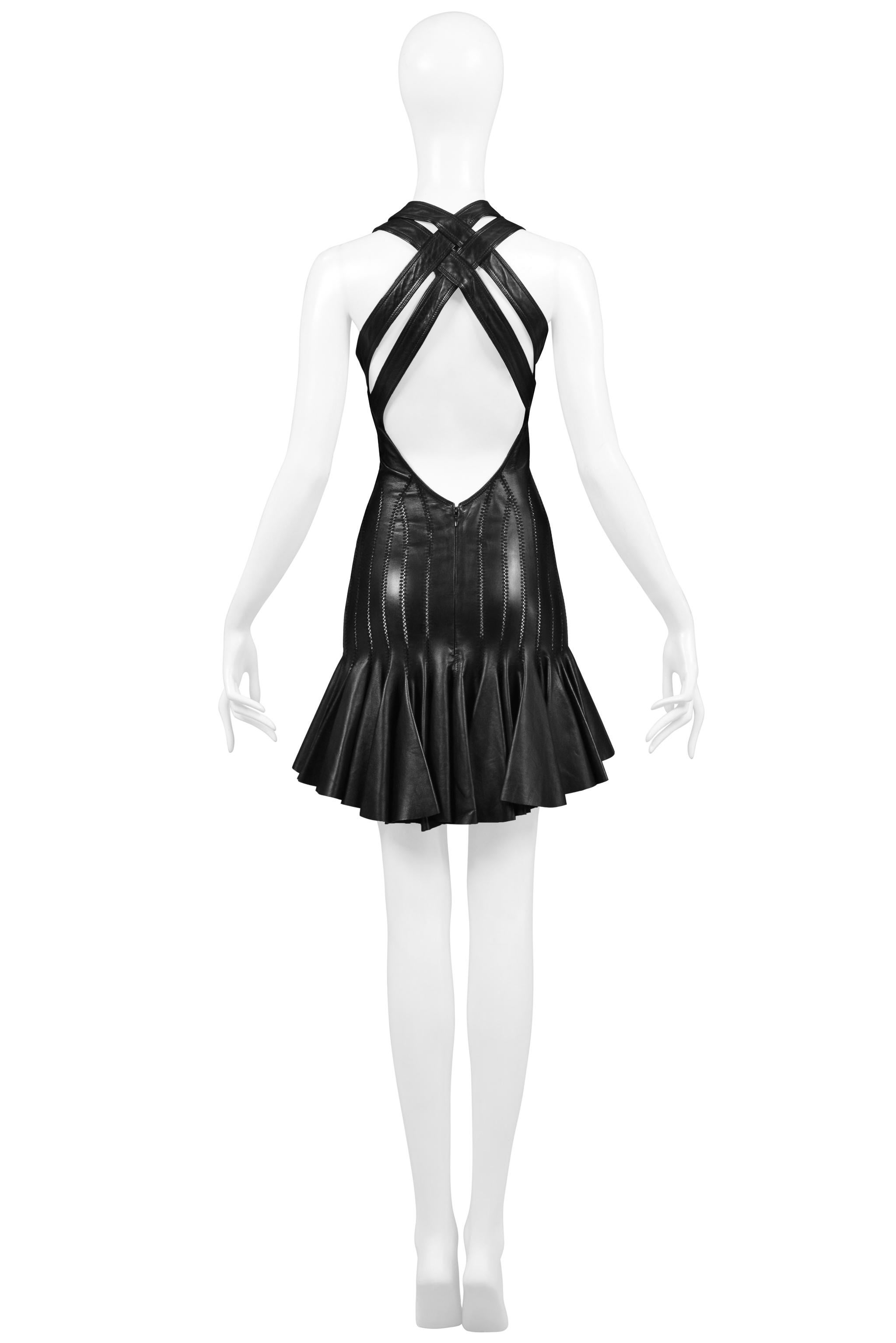 Alexander Mcqueen Black Leather Bondage Dress with Exposed Back 2004 For Sale 3