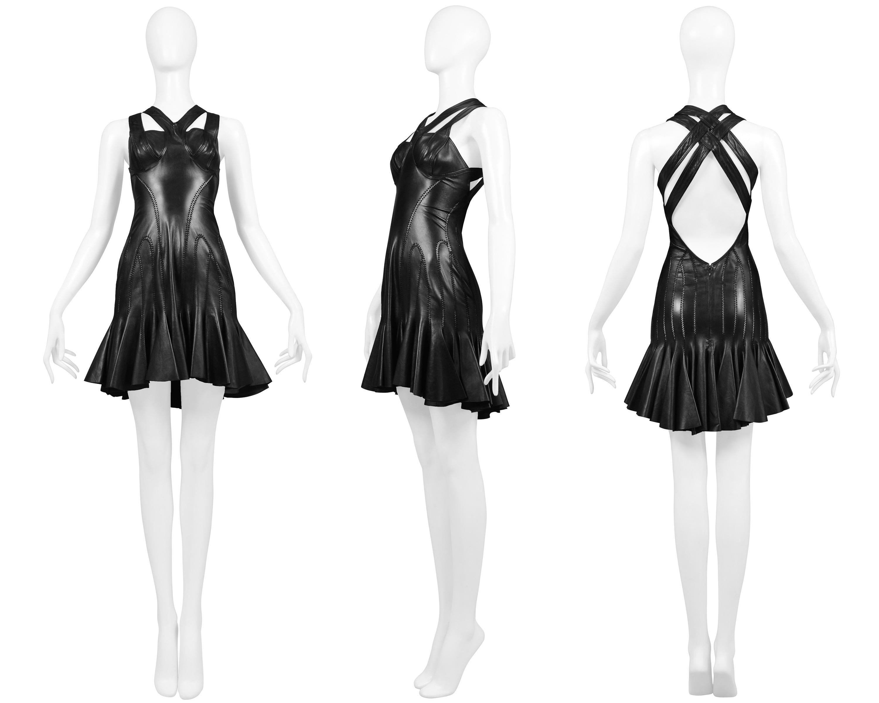 Alexander Mcqueen Black Leather Bondage Dress with Exposed Back 2004 For Sale 4