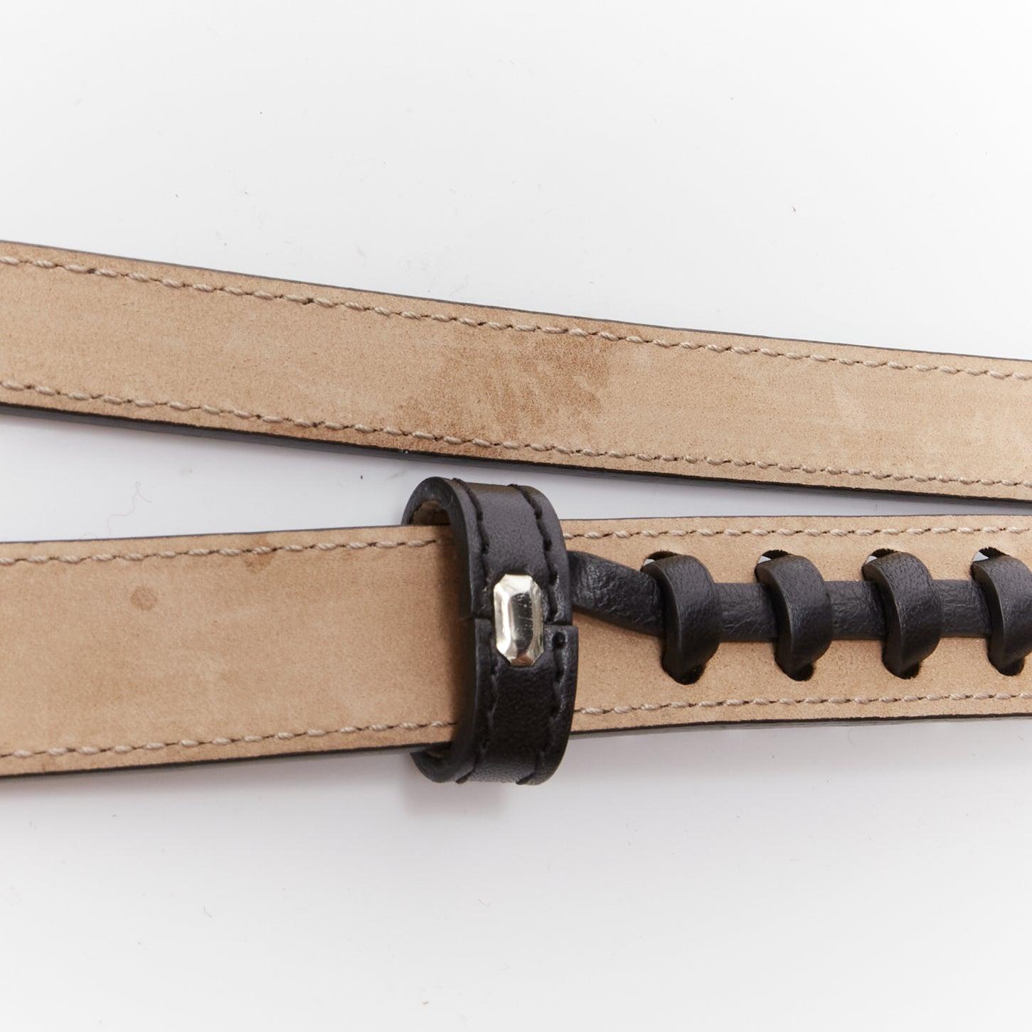 ALEXANDER MCQUEEN black leather braided detail double wrap belt 80cm For Sale 5