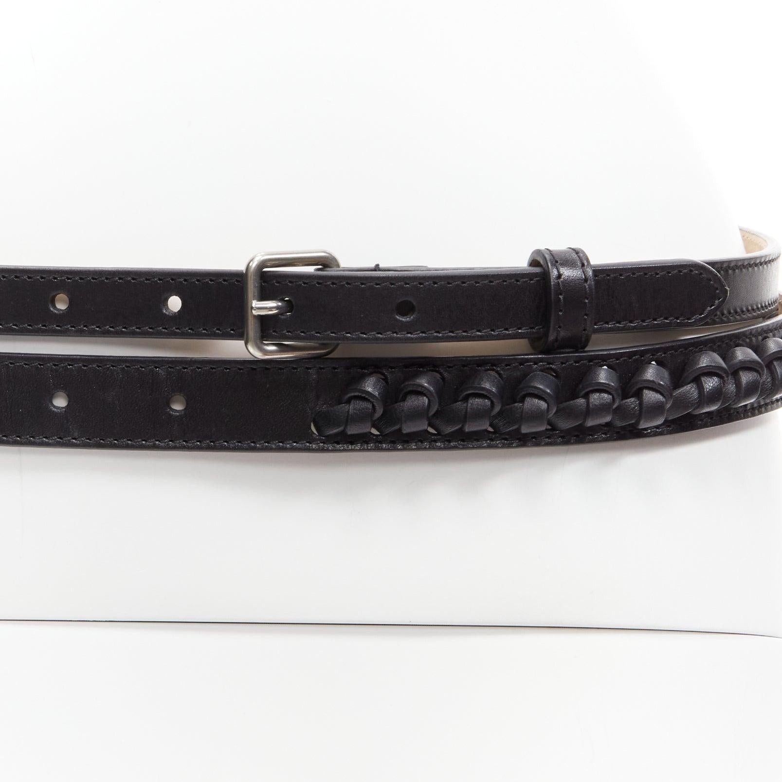 ALEXANDER MCQUEEN black leather braided detail double wrap belt 80cm
Reference: KEDG/A00256
Brand: Alexander McQueen
Designer: Sarah Burton
Material: Leather, Metal
Color: Black
Pattern: Solid
Closure: Buckle
Lining: Beige Leather
Made in: