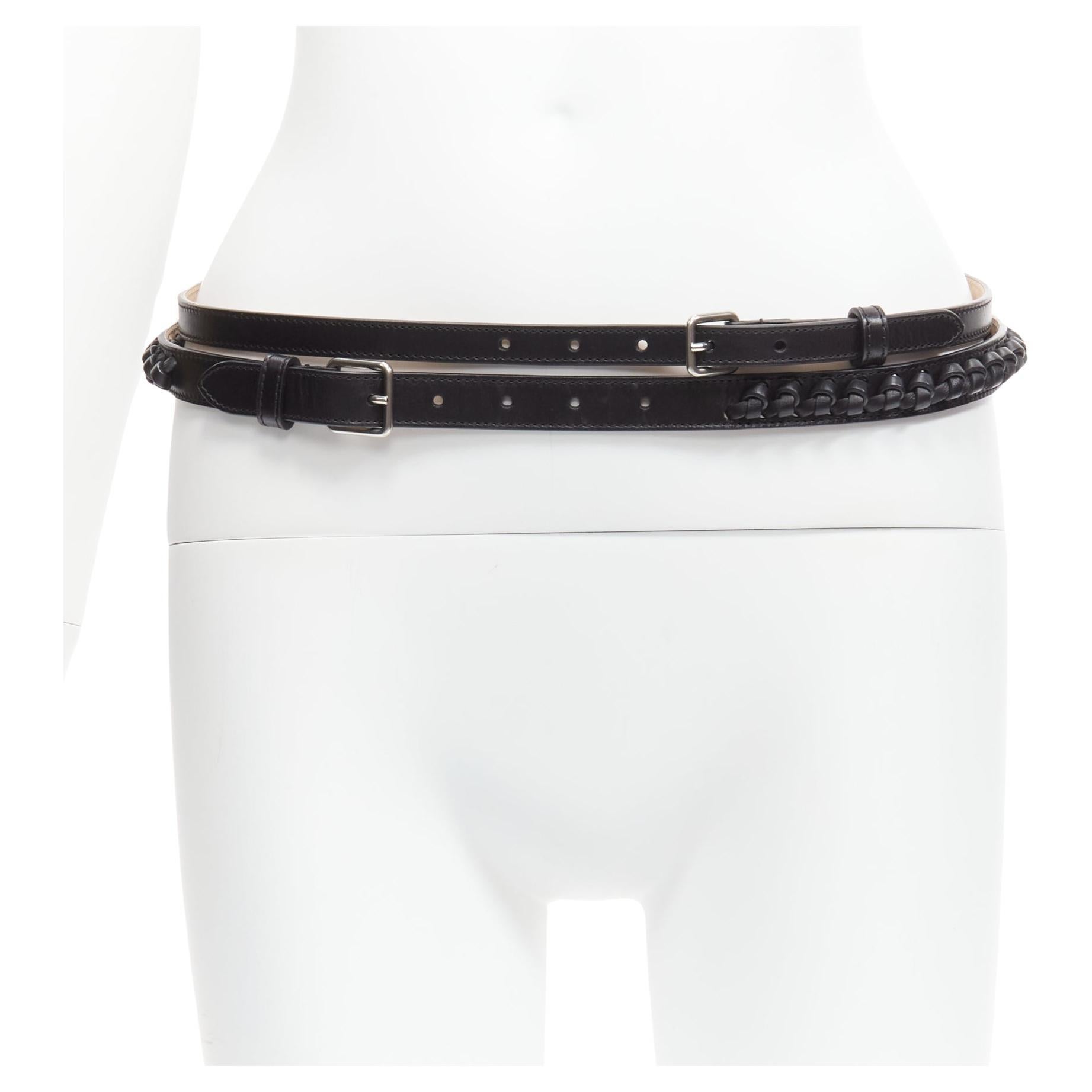 ALEXANDER MCQUEEN black leather braided detail double wrap belt 80cm For Sale