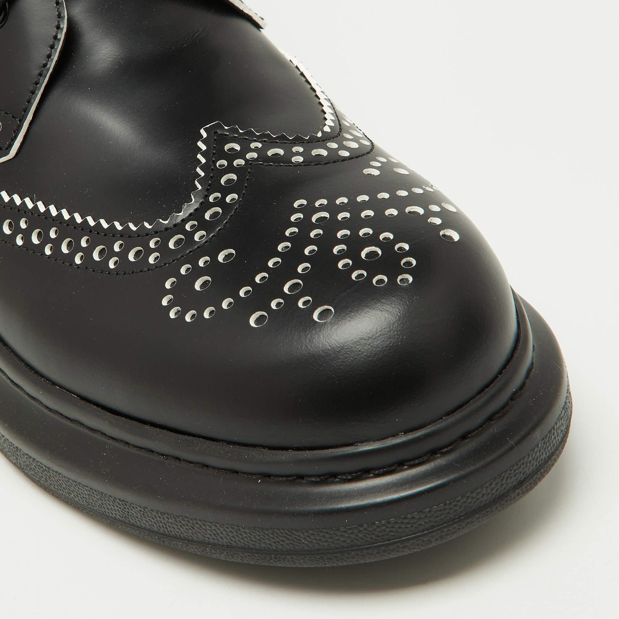 Alexander McQueen Black Leather Brogue Ankle Boots Size 44 3