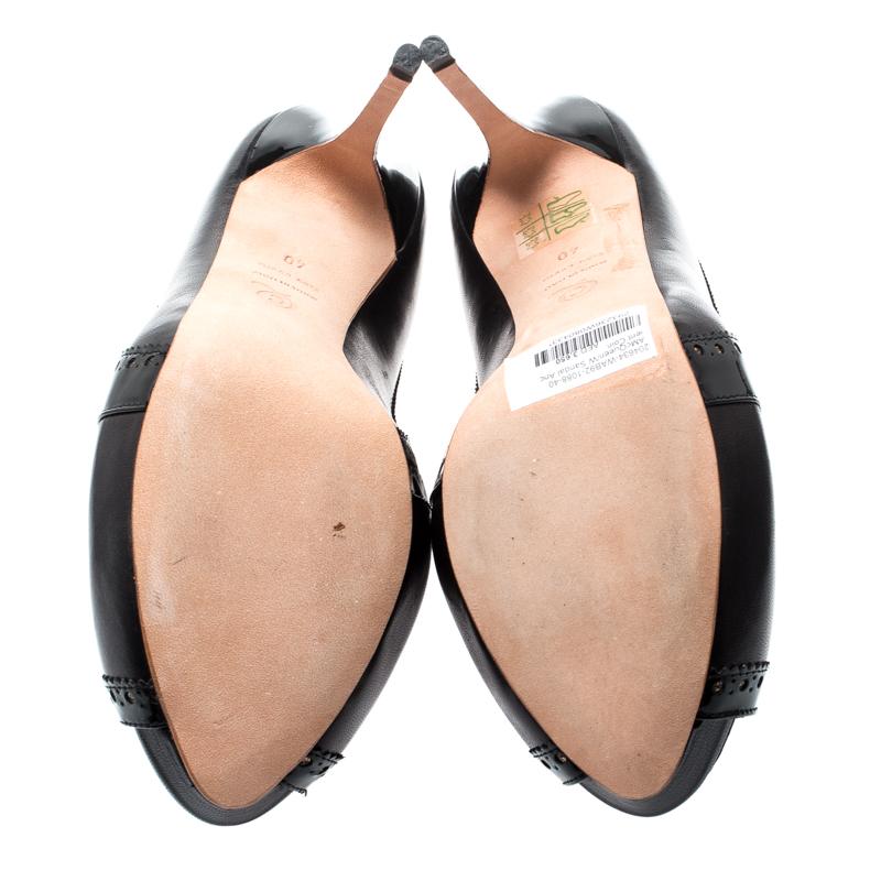 Alexander McQueen Black Leather Brogue Trim Cut Out Peep Toe Pumps Size 40 2