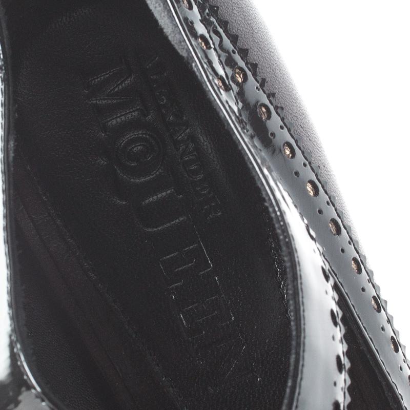 Alexander McQueen Black Leather Brogue Trim Cut Out Peep Toe Pumps Size 40 3