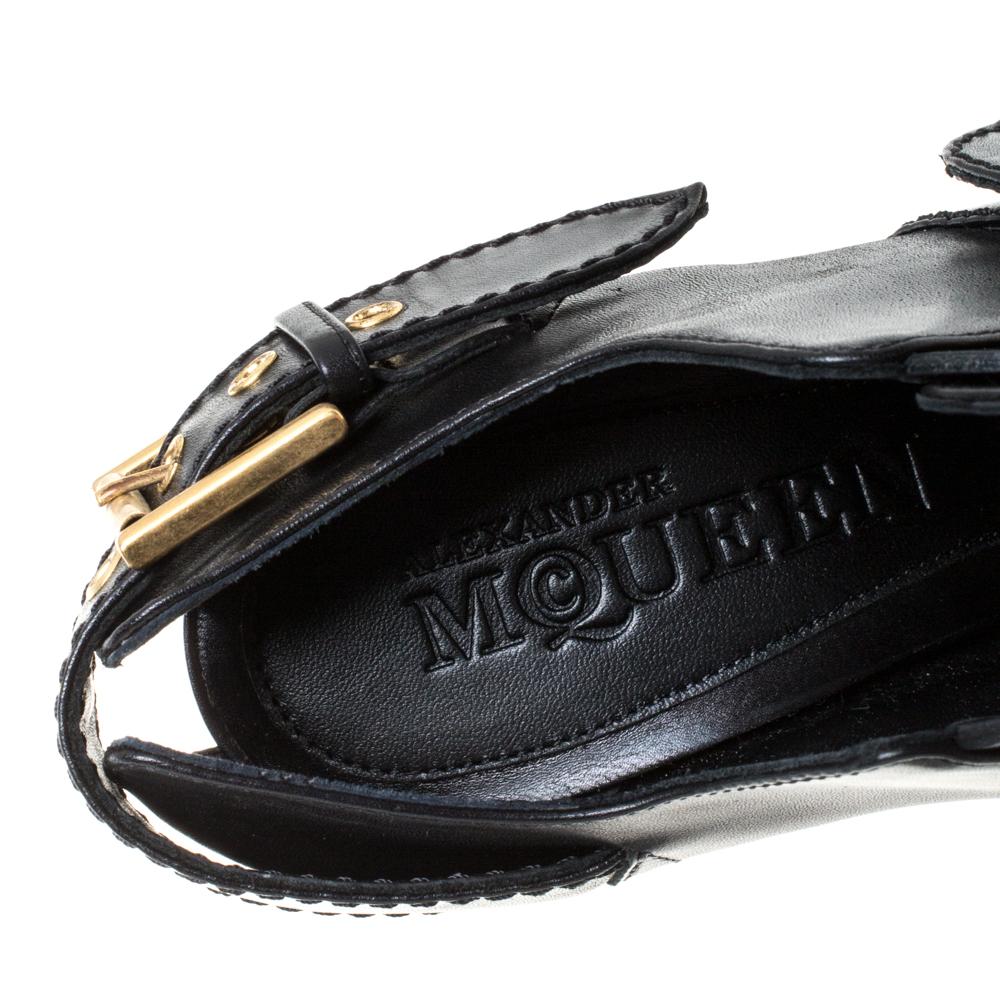 Alexander McQueen Black Leather Buckle Booties Size 40 2
