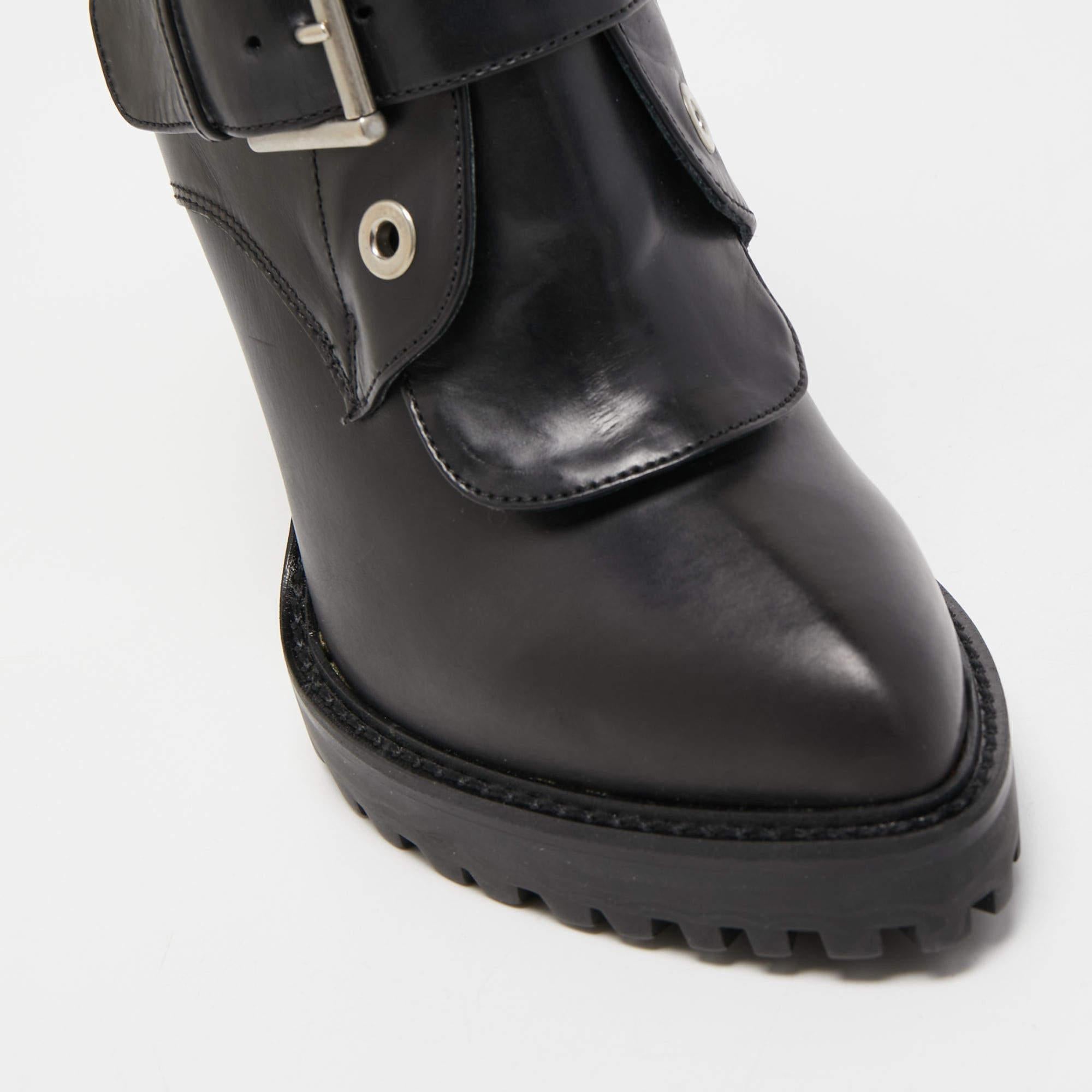 Alexander McQueen Black Leather Buckle Detail Boots Size 40 2