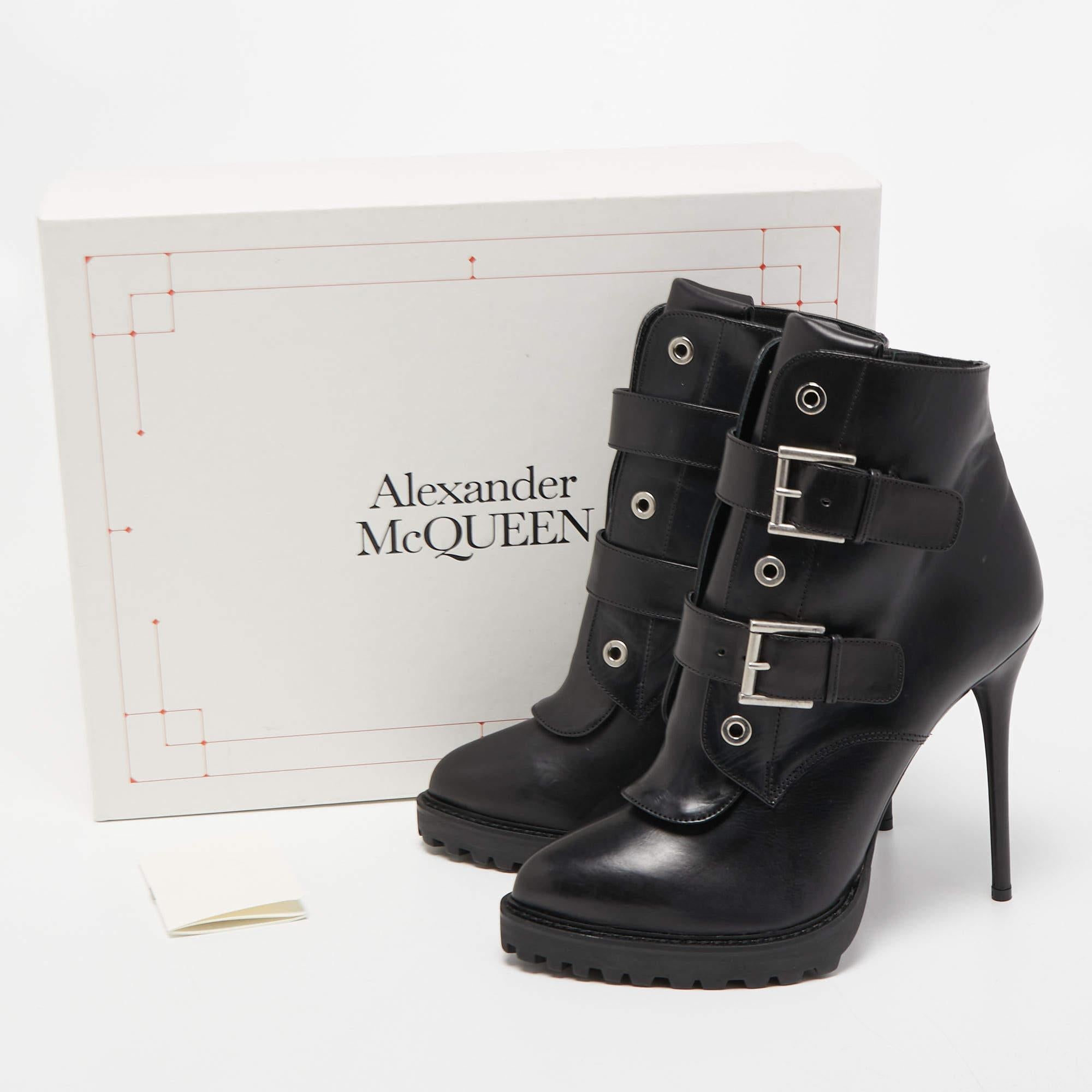 Alexander McQueen Black Leather Buckle Detail Boots Size 40 3