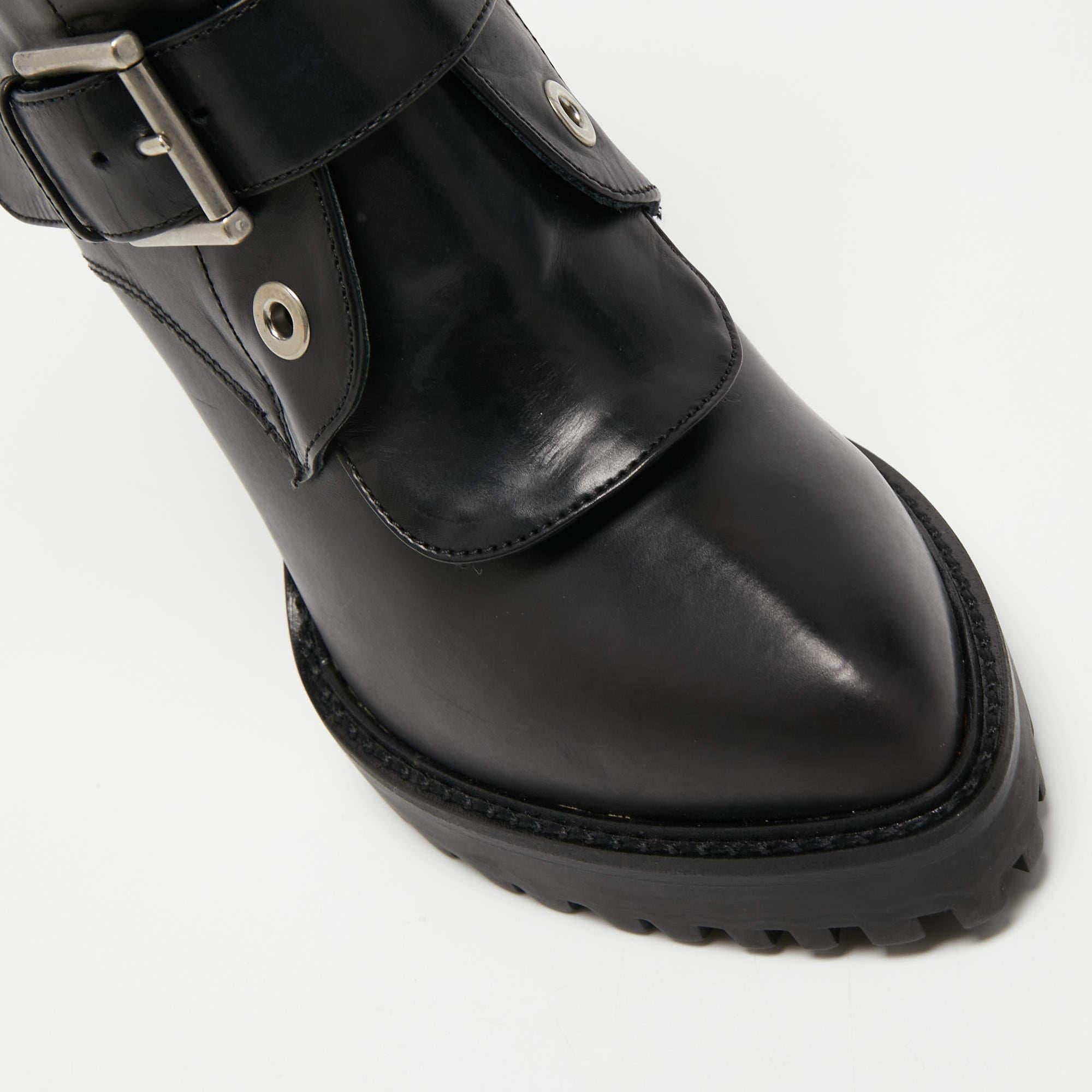 Alexander McQueen Black Leather Buckle Detail Platform Boots Size 40 4
