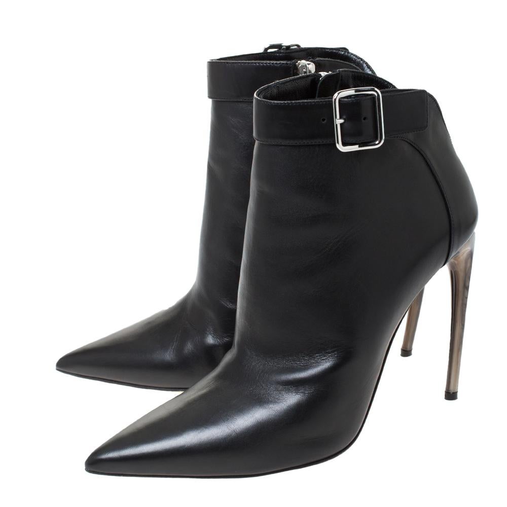 Alexander McQueen Black Leather Buckle Detail Pointed Toe Ankle Booties Size 40 3