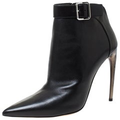 Alexander McQueen Black Leather Buckle Detail Pointed Toe Ankle Booties Size 40