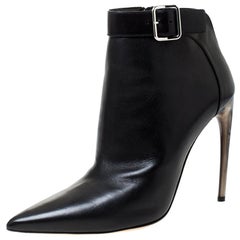 Alexander McQueen Black Leather Buckle Detail Pointed Toe Ankle Booties Size 40