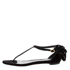Alexander McQueen Black Leather Butterfly Detail Flat Sandals Size 36
