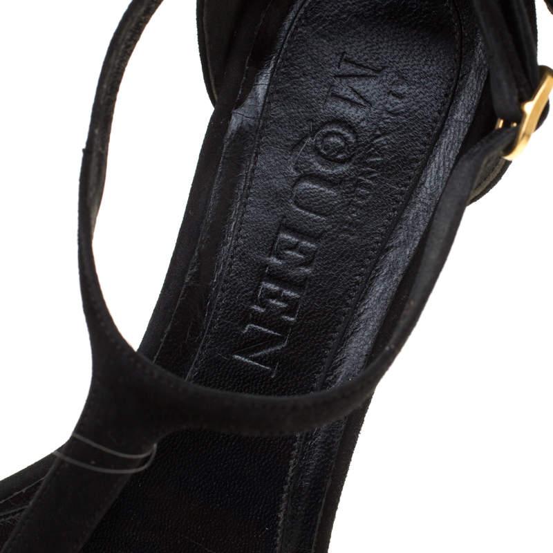 Alexander McQueen Sandales plates en cuir noir avec détail papillon Taille 36 2