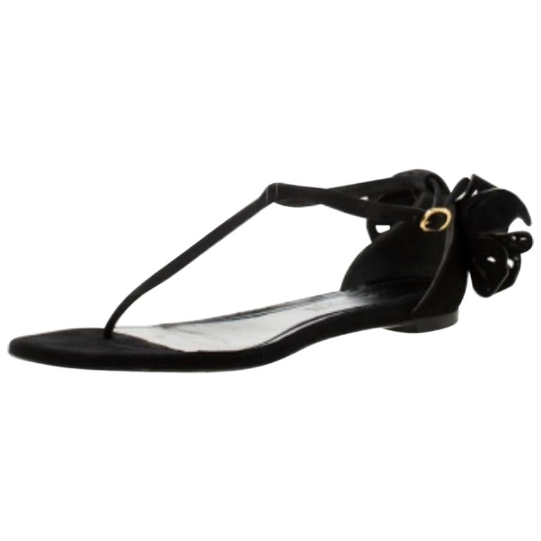 Alexander McQueen Black Leather Butterfly Detail Flat Sandals Size 36