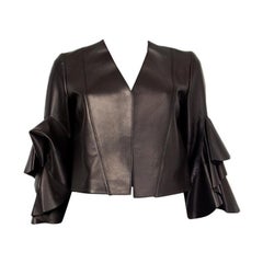 ALEXANDER MCQUEEN black LEATHER CROPPED RUFFLE Jacket 38