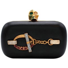 Alexander McQueen Black leather crystal embellished Skull Clutch