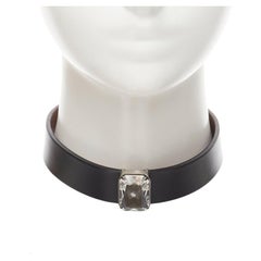 ALEXANDER MCQUEEN black leather crystal jewel embellished choker necklace