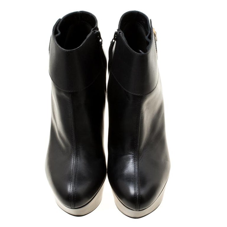 Alexander McQueen Black Leather Curve Wedge Platform Ankle Boots Size ...