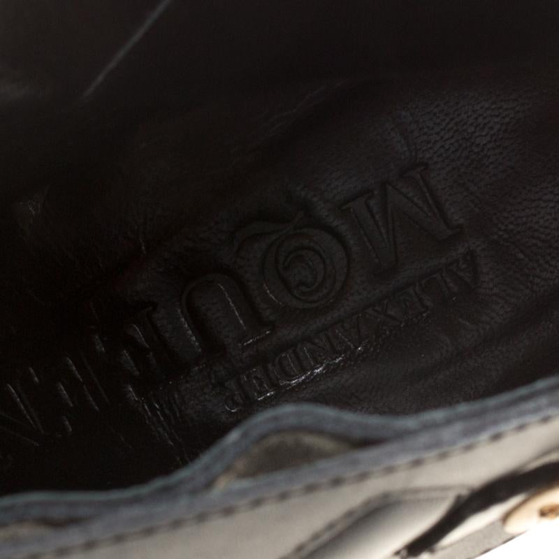 Alexander McQueen Black Leather Curve Wedge Platform Ankle Boots Size 40 2