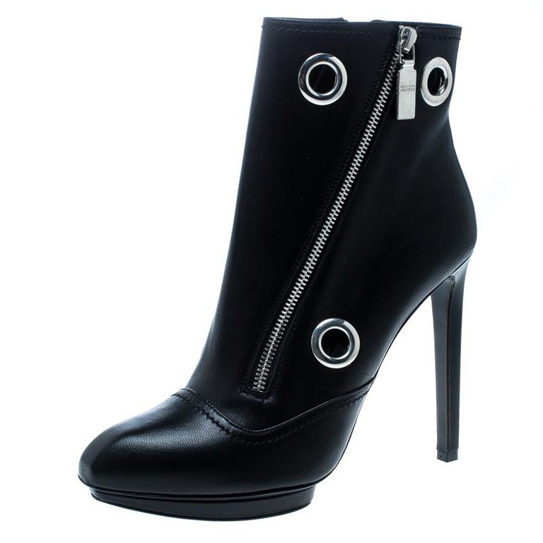 Alexander McQueen Black Leather Eyelet Detail Ankle Boots Size 40 For ...