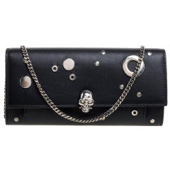 Alexander McQueen Black Leather Eyelet Wallet on Chain