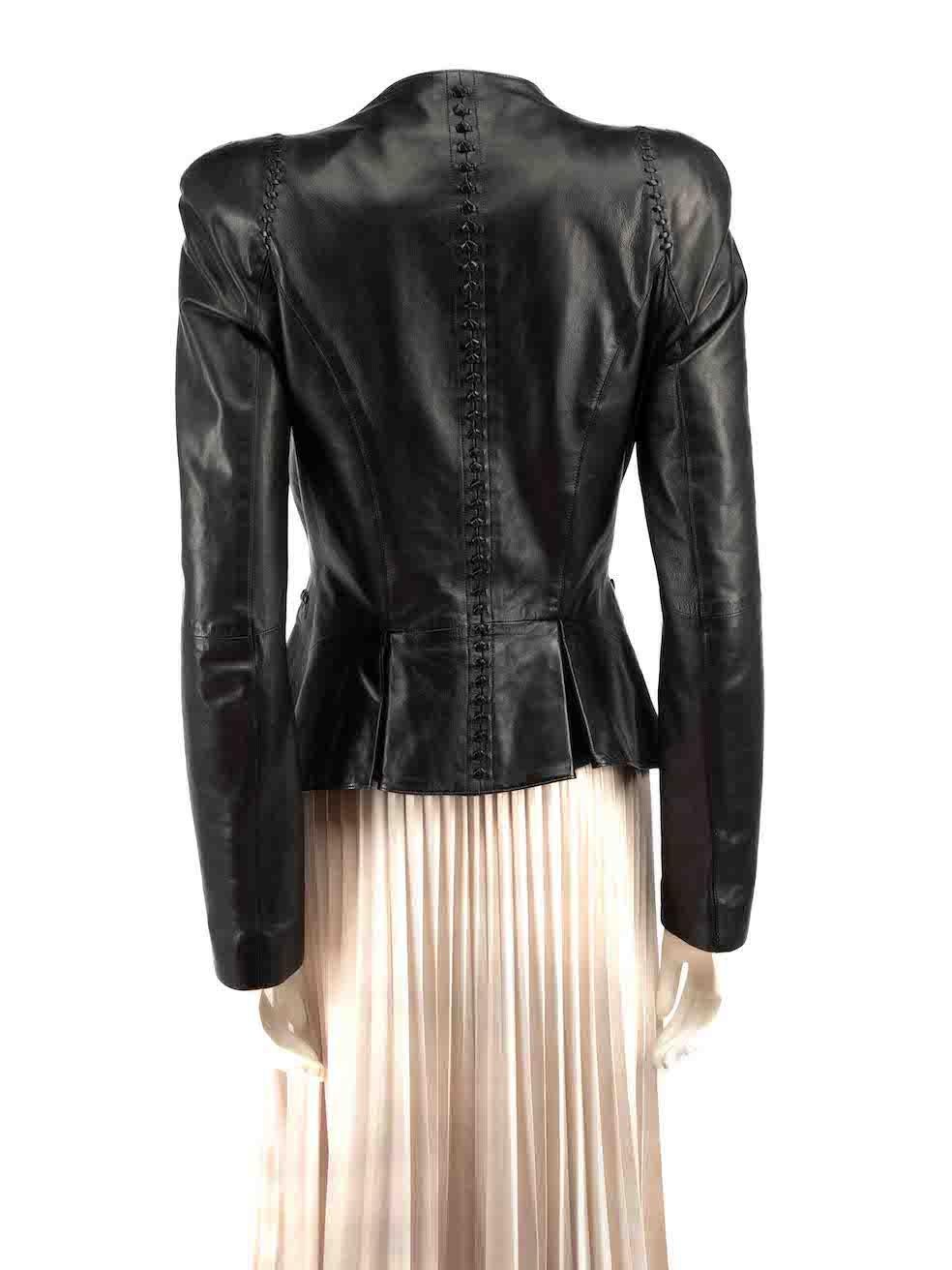 Alexander McQueen Black Leather Flared Hem Blazer Size L In Good Condition For Sale In London, GB