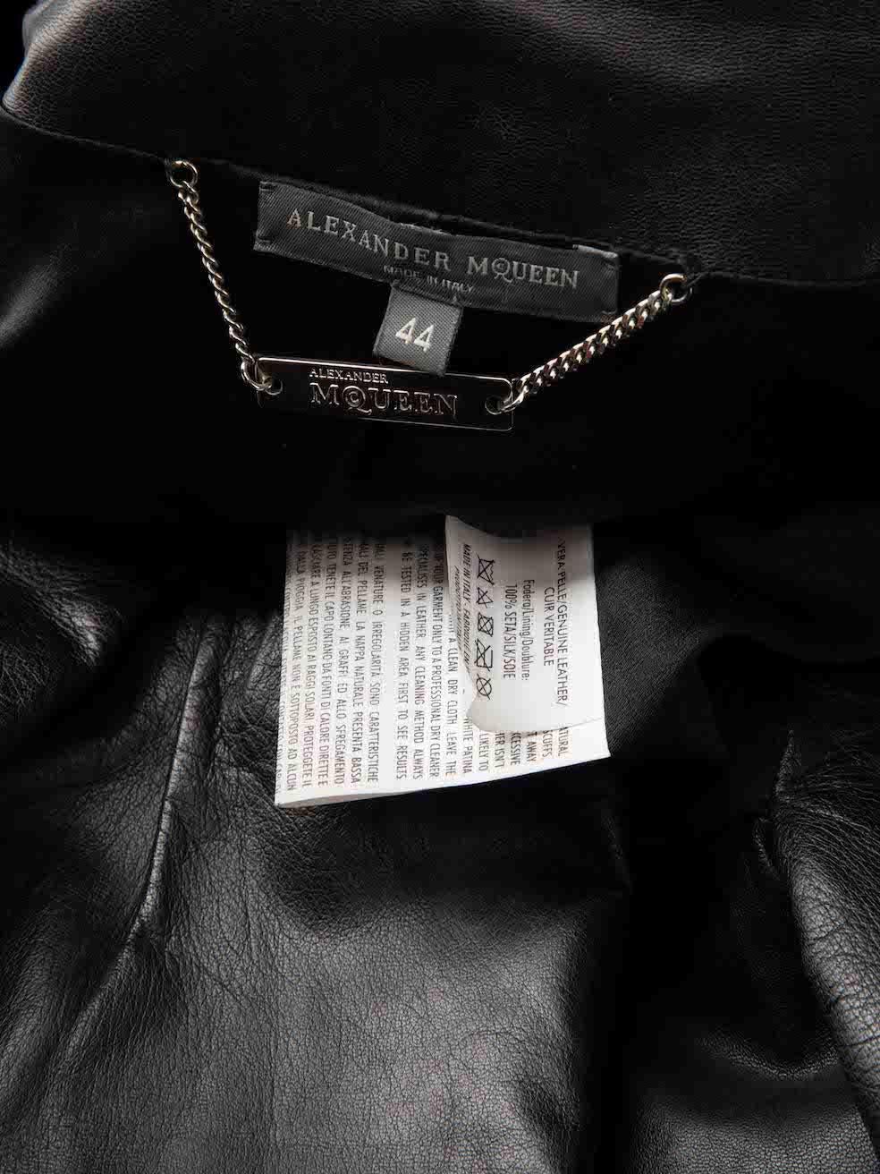 Women's Alexander McQueen Black Leather Flared Hem Blazer Size L For Sale