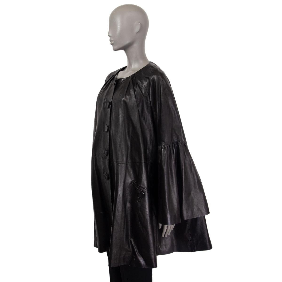 Black ALEXANDER MCQUEEN black leather FLARED SLEEVE Coat Jacket 40 S