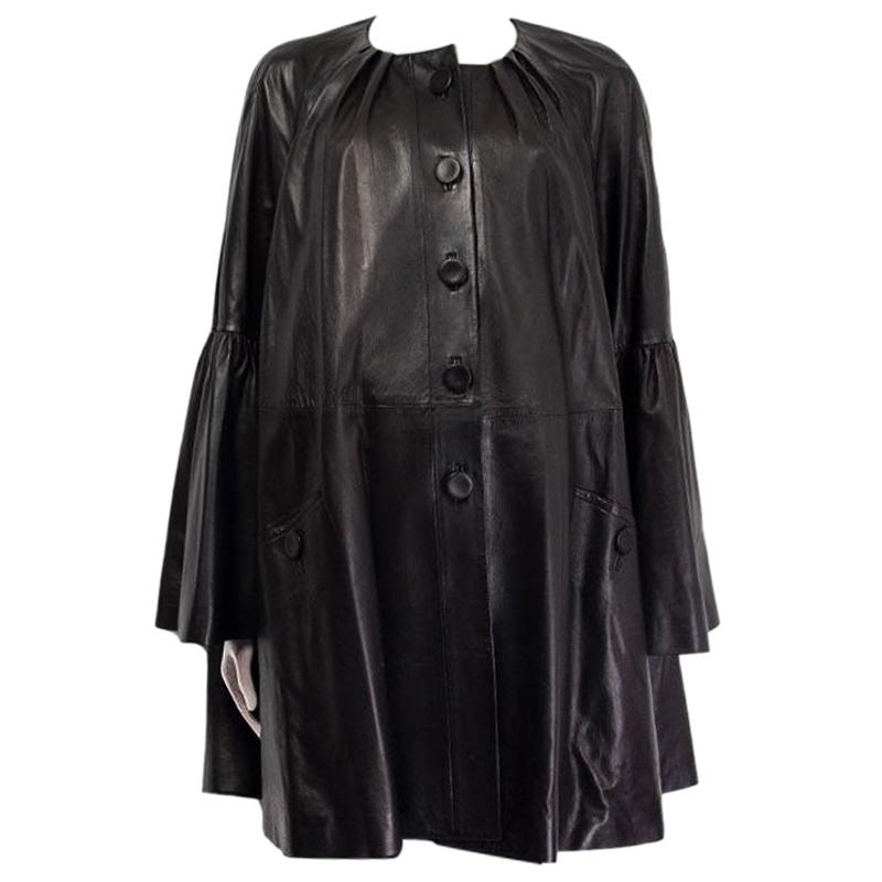ALEXANDER MCQUEEN black leather FLARED SLEEVE Coat Jacket 40 S