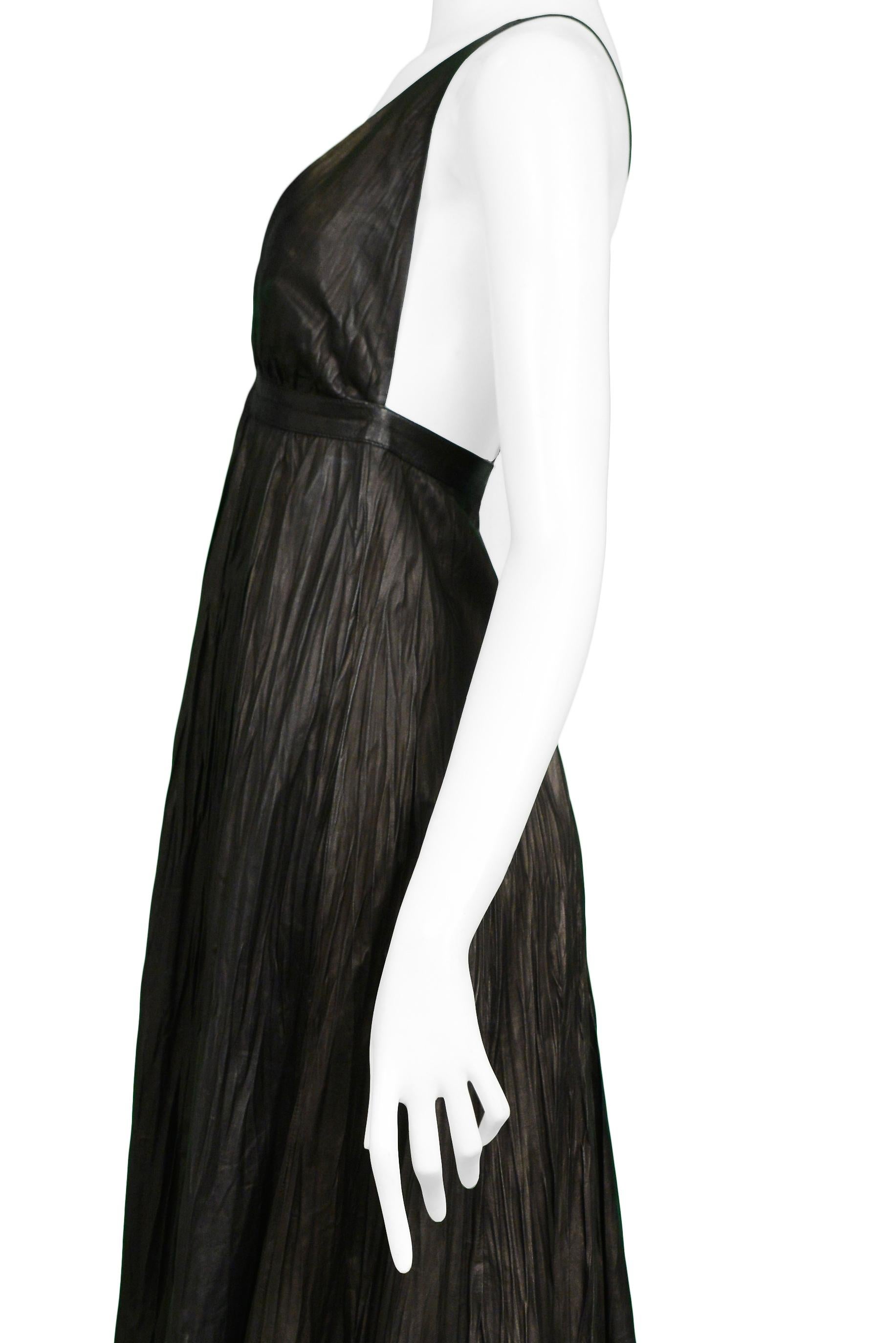 Women's Alexander Mcqueen Black Leather Fortuny Style Crinkle Dress 2006 For Sale