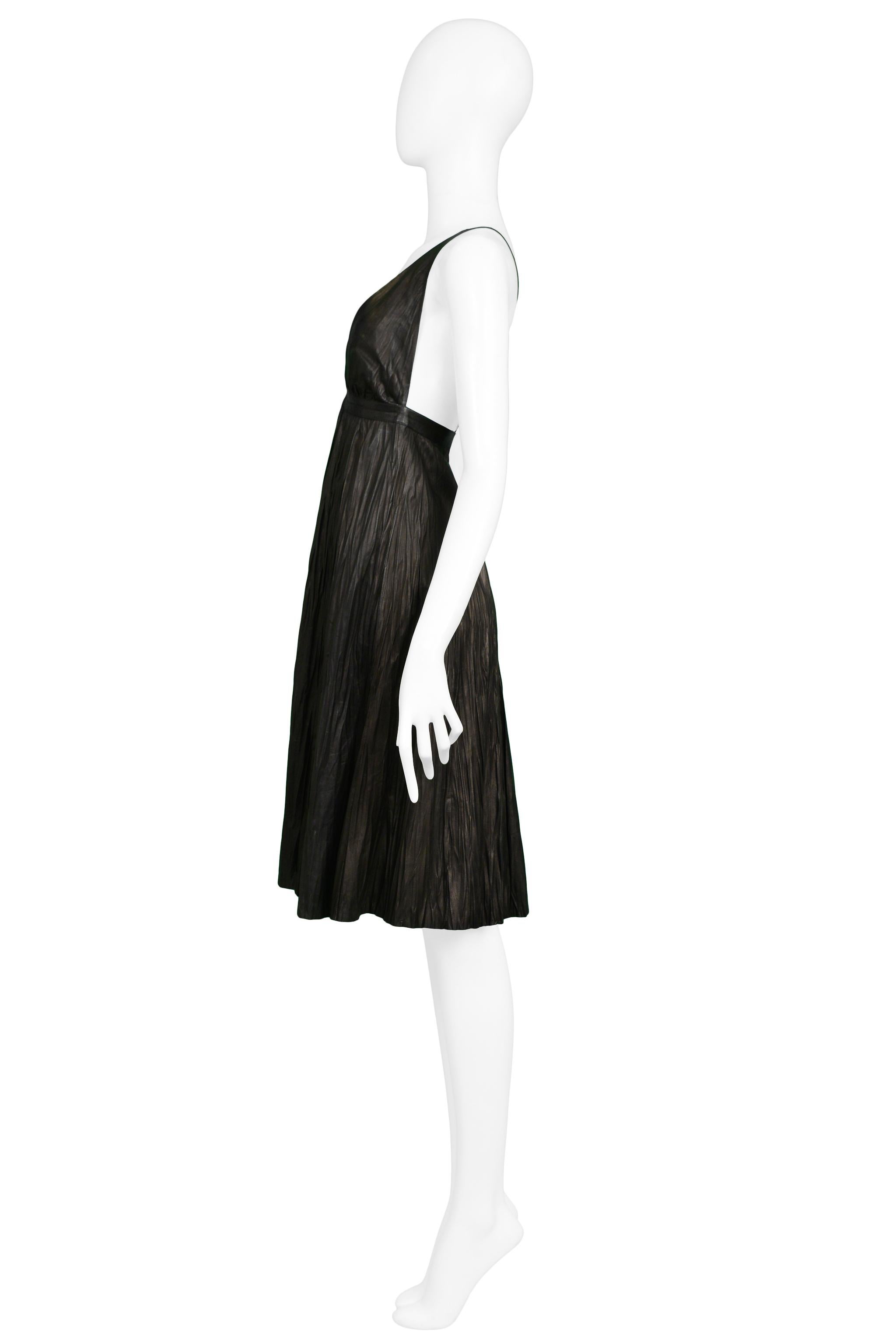 Alexander Mcqueen Black Leather Fortuny Style Crinkle Dress 2006 For Sale 1