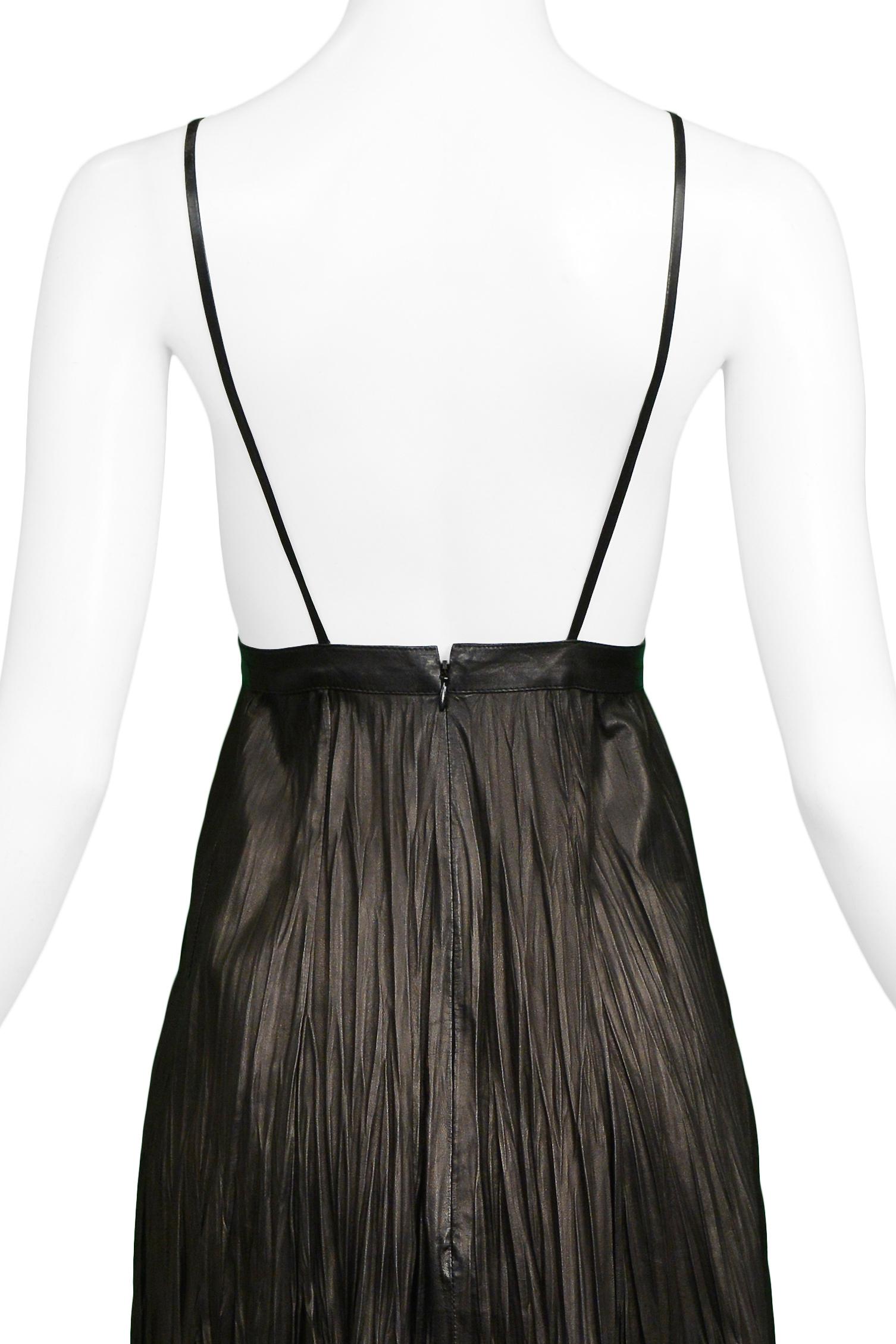 Alexander Mcqueen Black Leather Fortuny Style Crinkle Dress 2006 For Sale 2