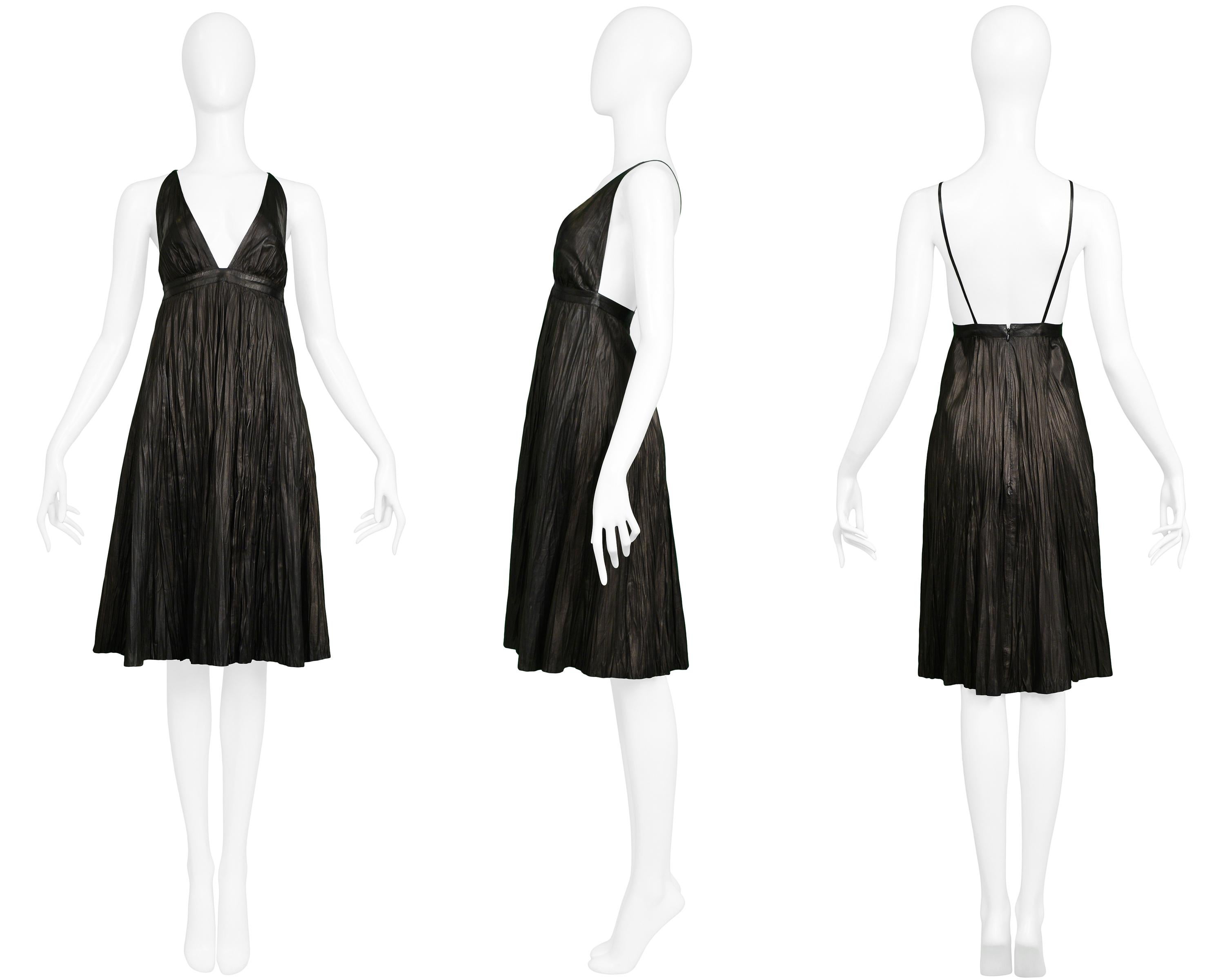 Alexander Mcqueen Black Leather Fortuny Style Crinkle Dress 2006 For Sale 4