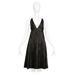 Alexander Mcqueen Black Leather Fortuny Style Crinkle Dress 2006