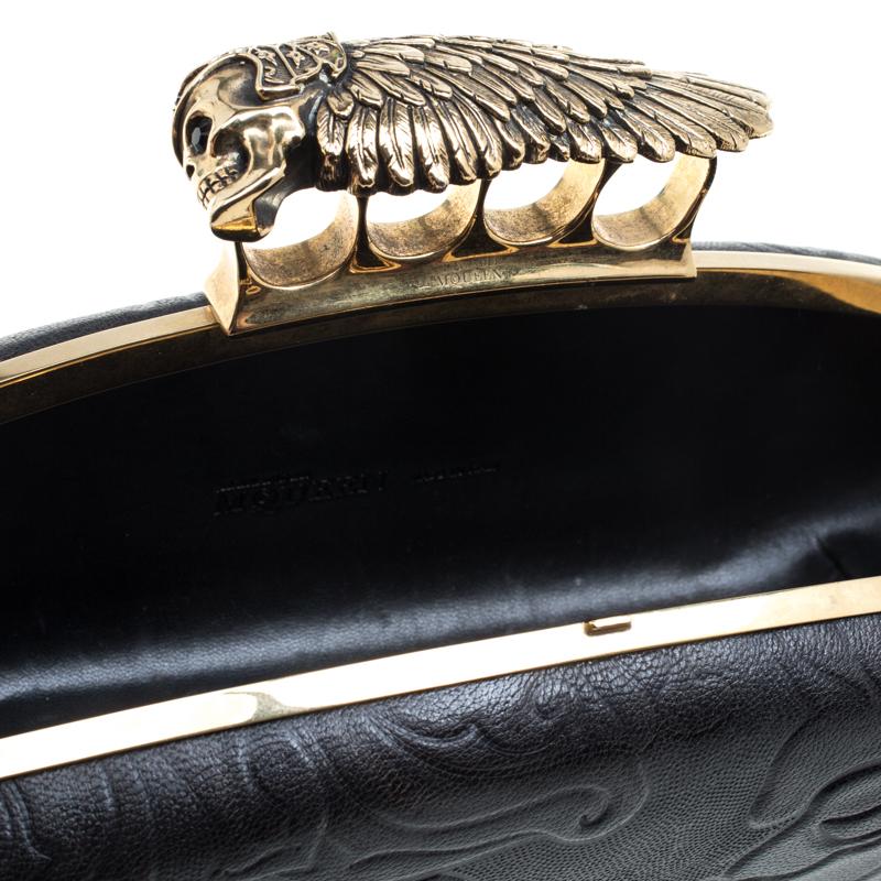 Alexander McQueen Black Leather Hell's Knuckle Duster Skull Box Clutch 2