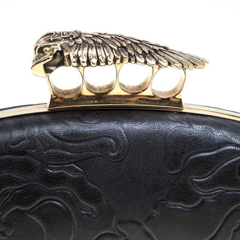 Alexander McQueen Black Leather Hell's Knuckle Duster Skull Box Clutch 3