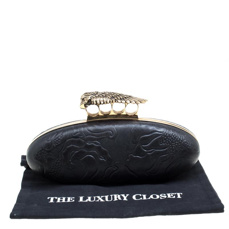 Alexander McQueen Black Leather Hell's Knuckle Duster Skull Box Clutch 4